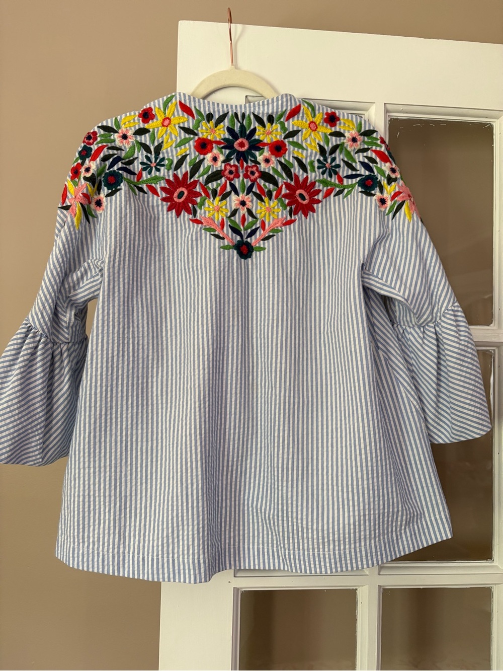 Zara Blue and White Striped embroidered jacket - Picture 3 of 13